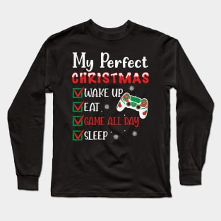 My Perfect Christmas Plan Gamer Boys Girls Christmas Gift Long Sleeve T-Shirt